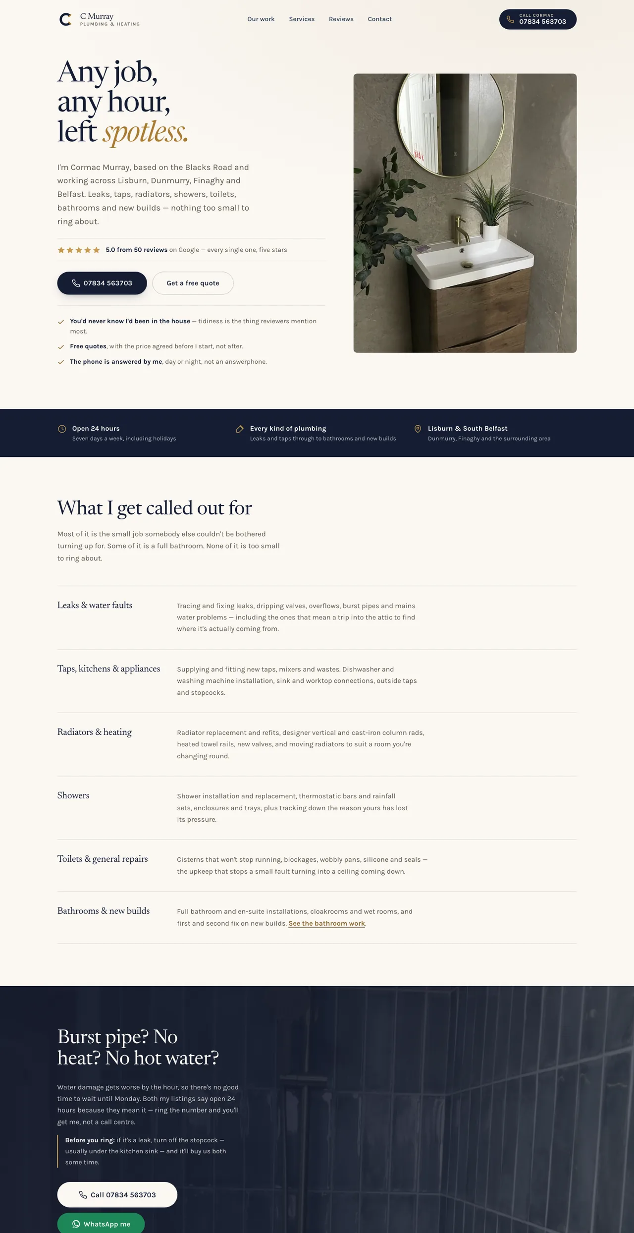 Full-page view of the C Murray Plumbing & Heating website