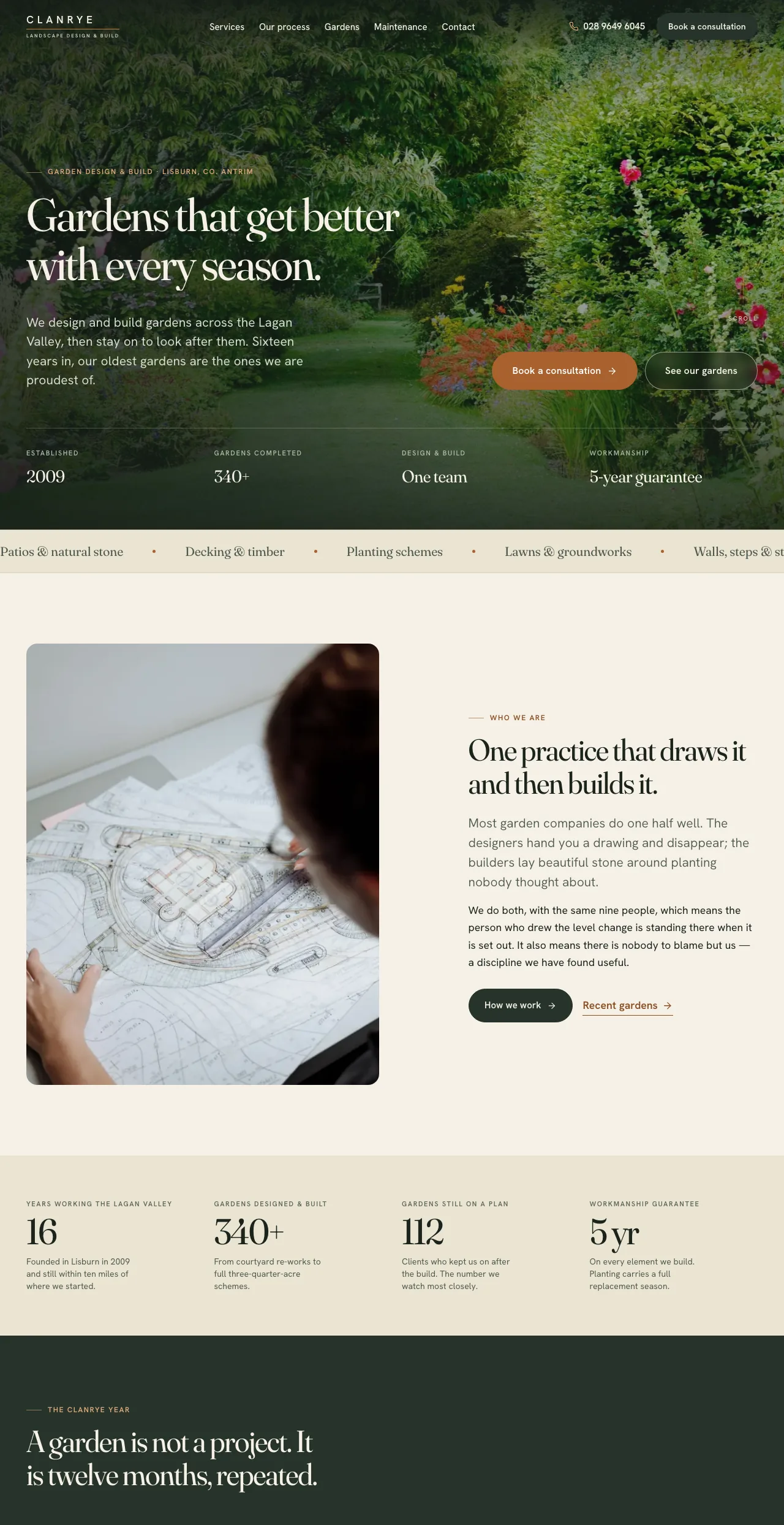 Full-page view of the Clanrye Landscapes (fictional) website