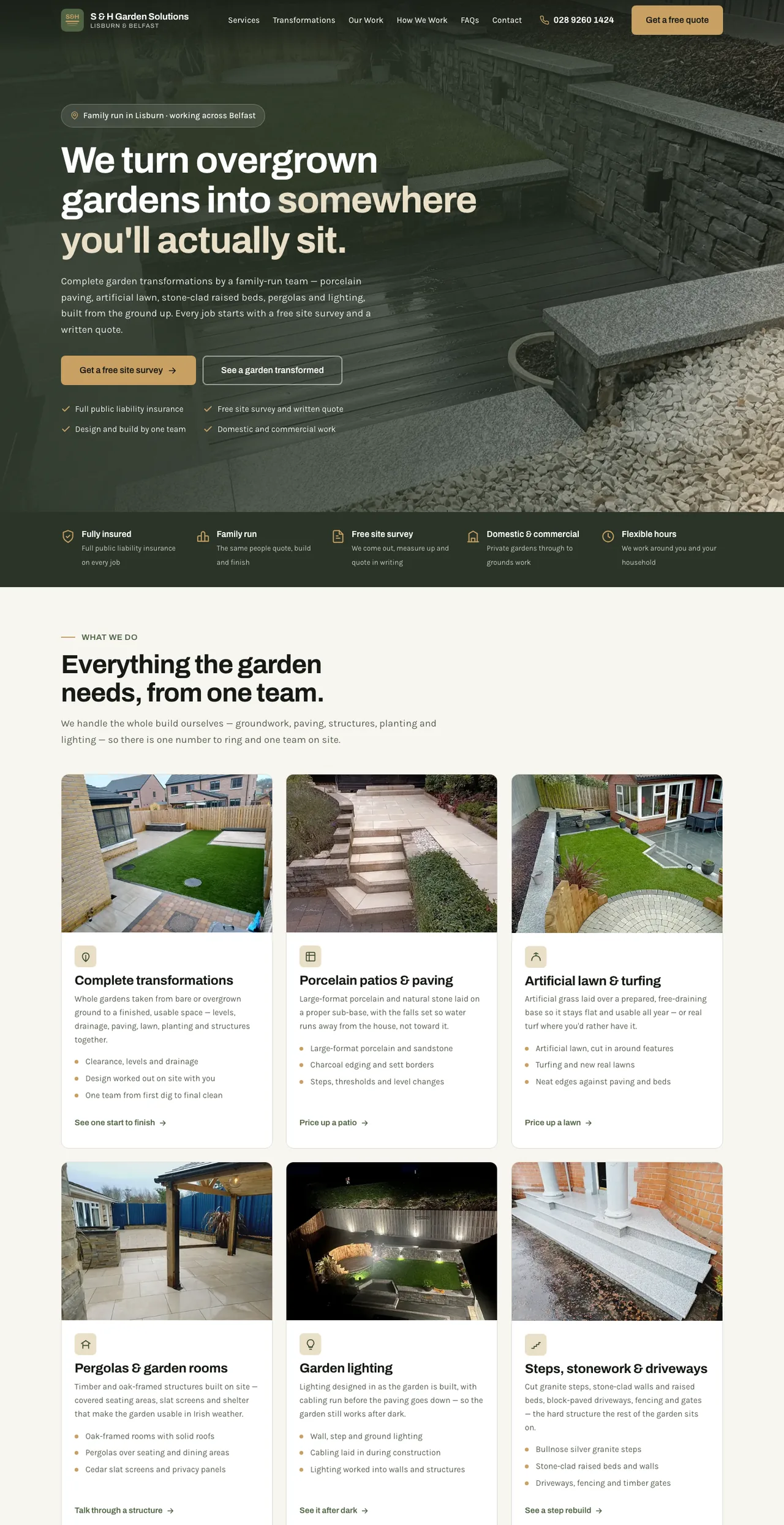 Full-page view of the S & H Garden Solutions website
